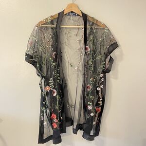 Highness Women’s Mesh Embroidered Floral Butterfly Kimono OS